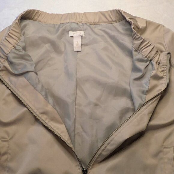 Chicos Full Zip Jacket Womens 2 Khaki Baseball Babe Abbegale Lined Windbreaker - Picture 3 of 12